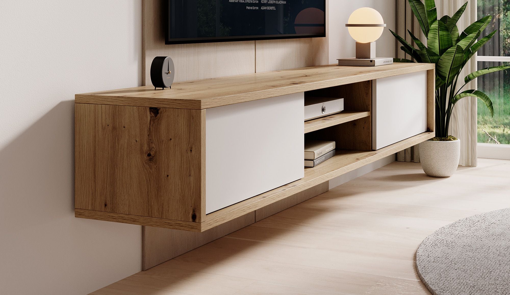 Fortunato - TV-Meubel met 2 deuren - Eiken/wit - 180 cm