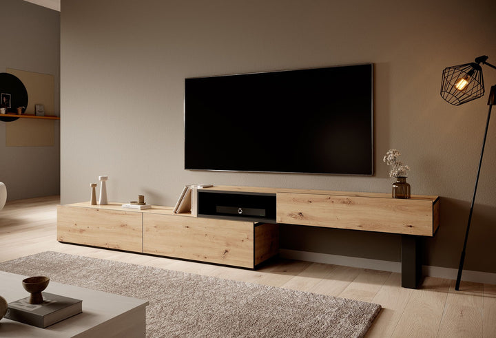 Kandelo - TV-Meubel met 2 deuren - Eiken/zwart - 300 cm