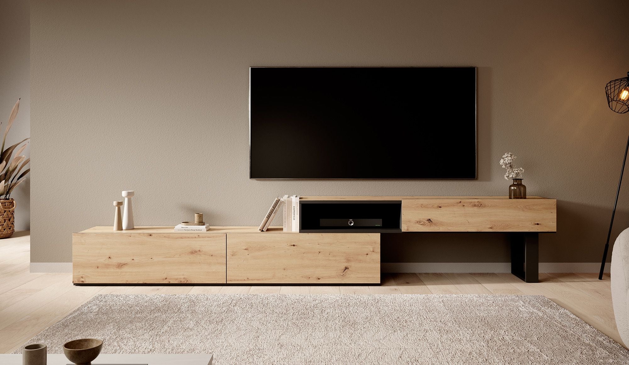 Kandelo - TV-Meubel met 2 deuren - Eiken/zwart - 300 cm