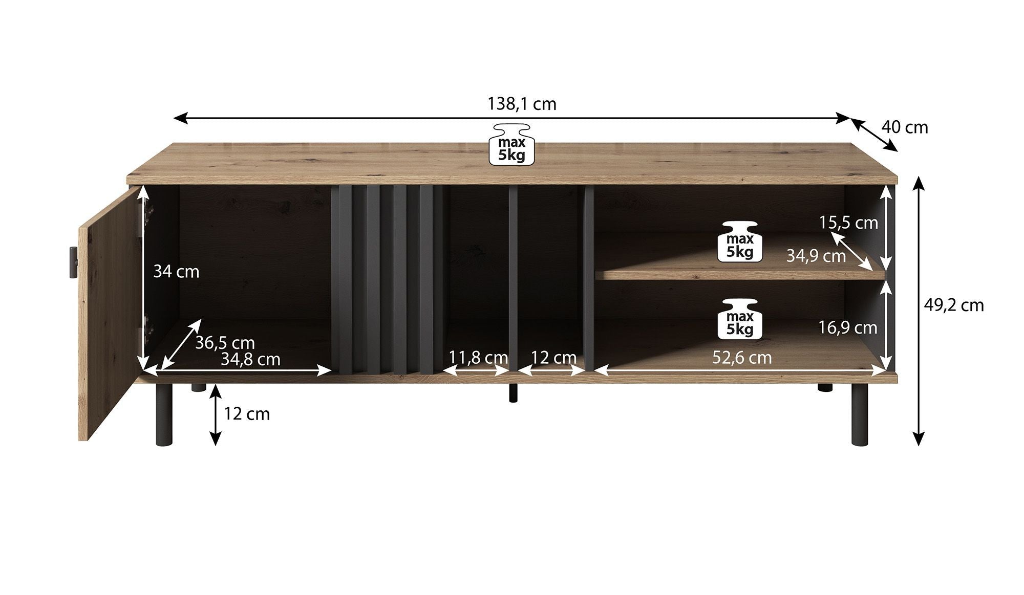 Marcos - TV-Meubel - Eiken/antraciet - 138 cm