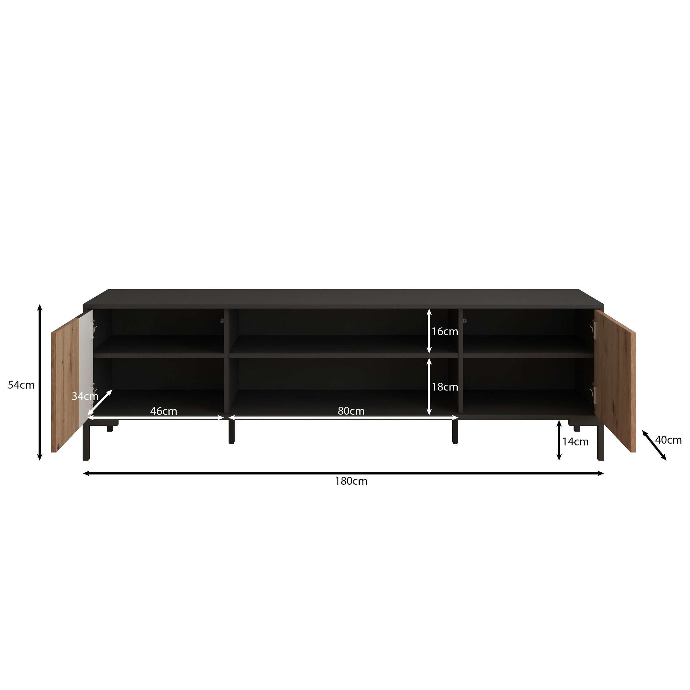 Molina - TV-Meubel - Zwart  - 180 cm