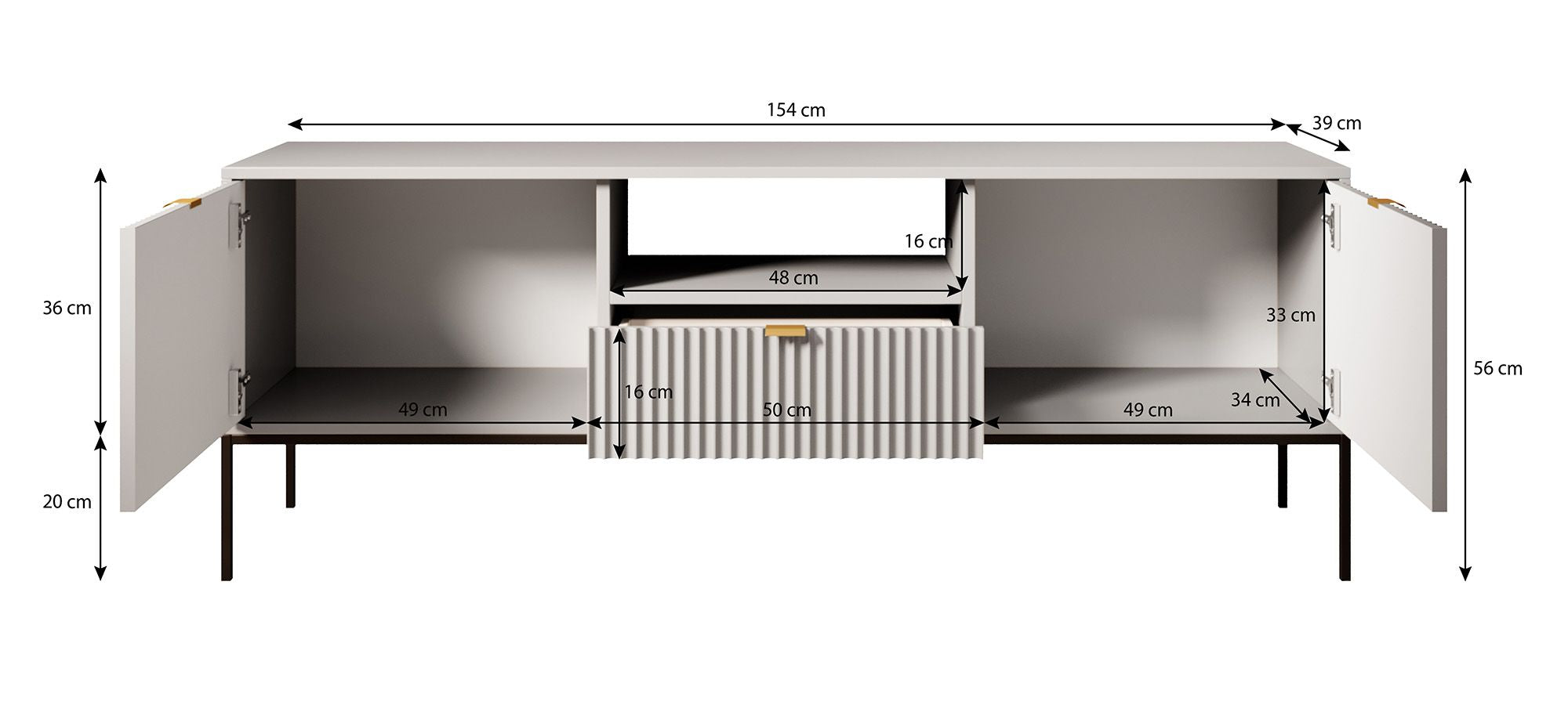 Navil 2 - TV-Meubel - Zwart  - 154 cm