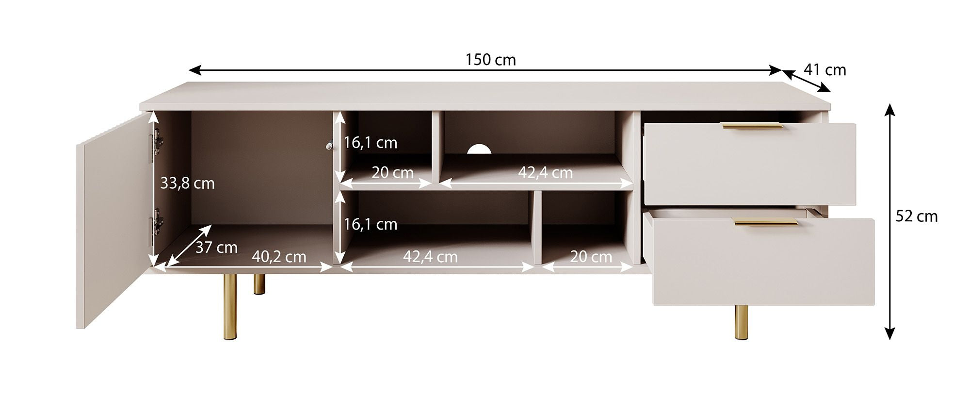 Nicola - TV-Meubel - Mat zwart  - 150 cm