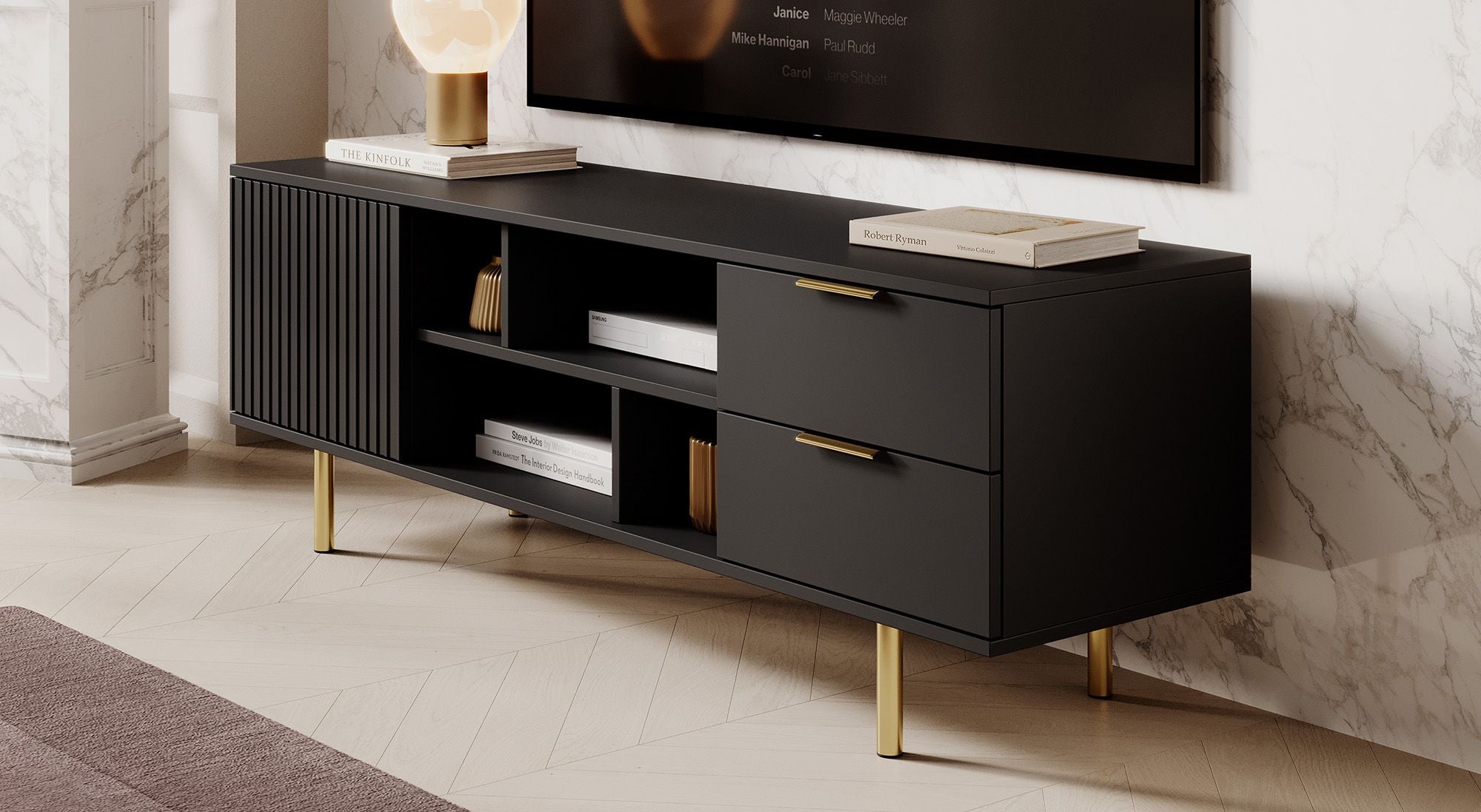 Nicola - TV-Meubel - Mat zwart  - 150 cm