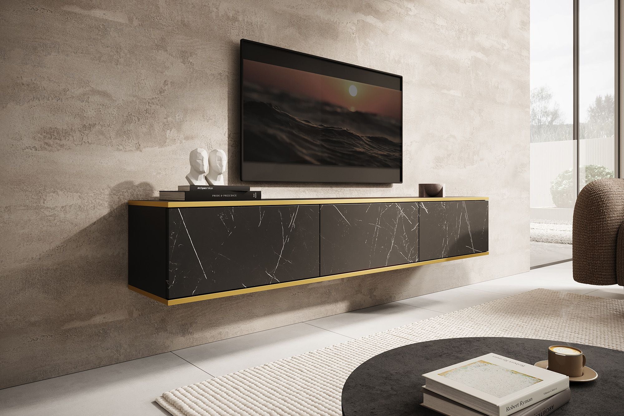 Orleans - TV-Meubel - Zwart marmerlook - 175 cm