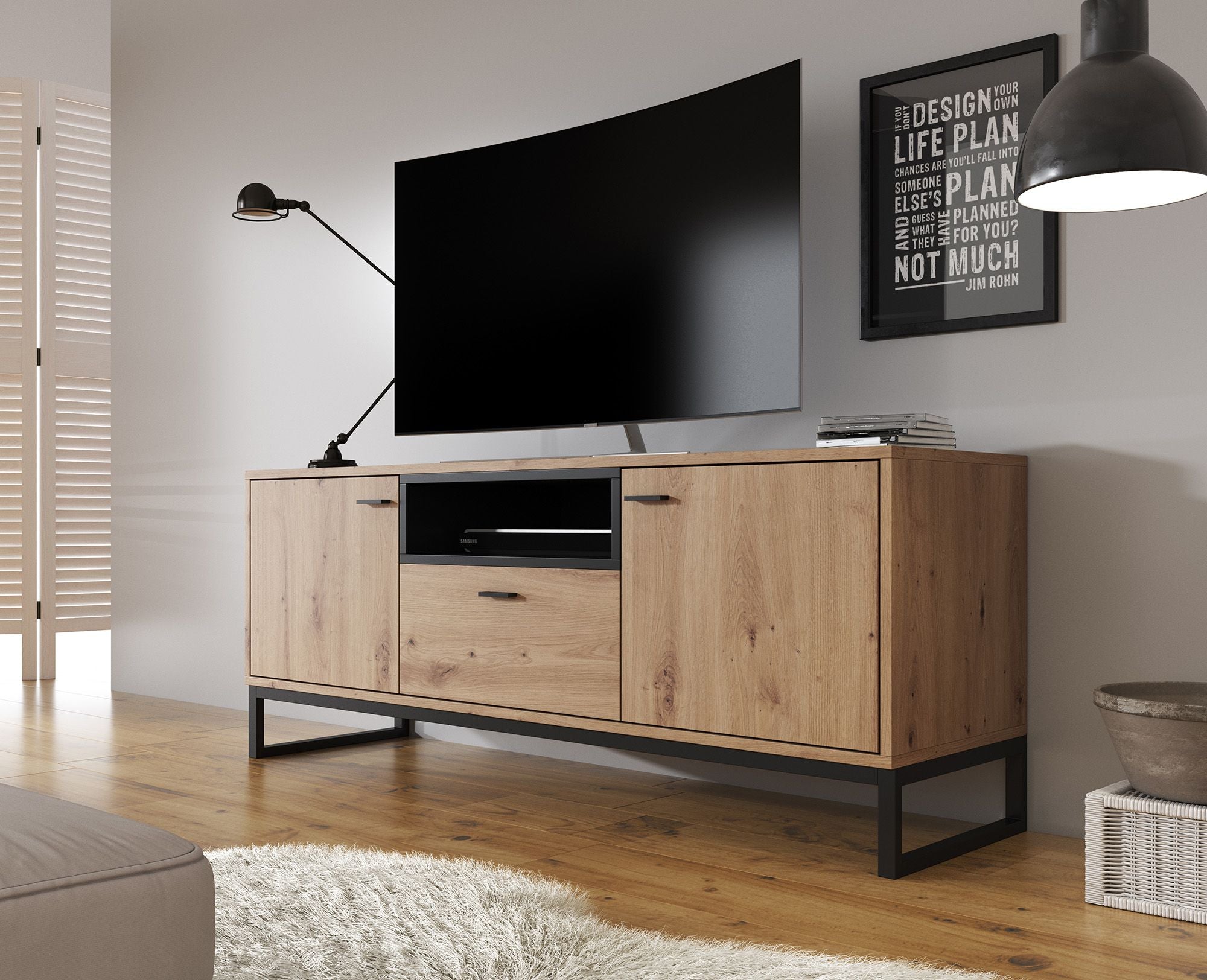 Ozzy - TV-Meubel met 2 deuren - Eiken/zwart - 135 cm