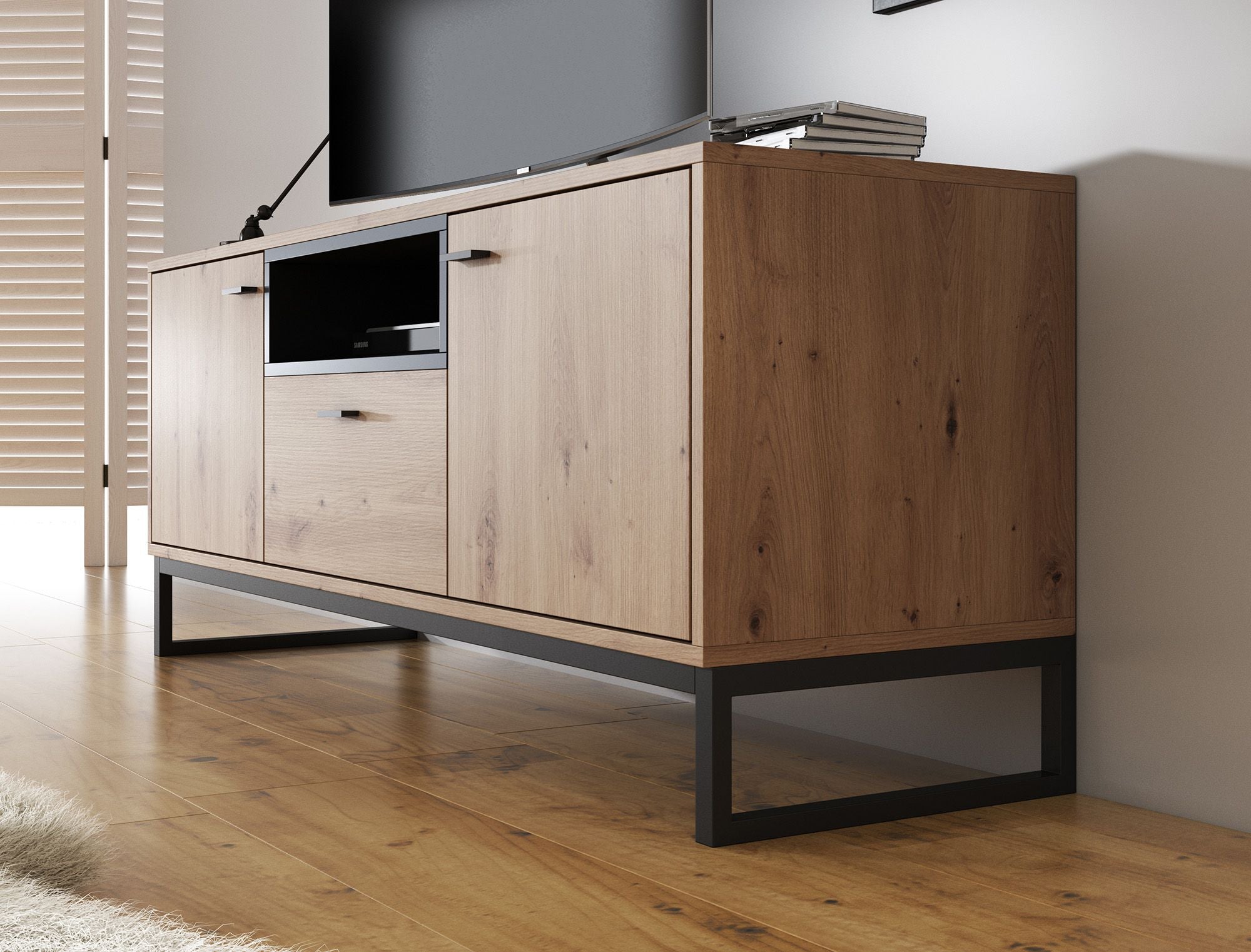 Ozzy - TV-Meubel met 2 deuren - Eiken/zwart - 135 cm