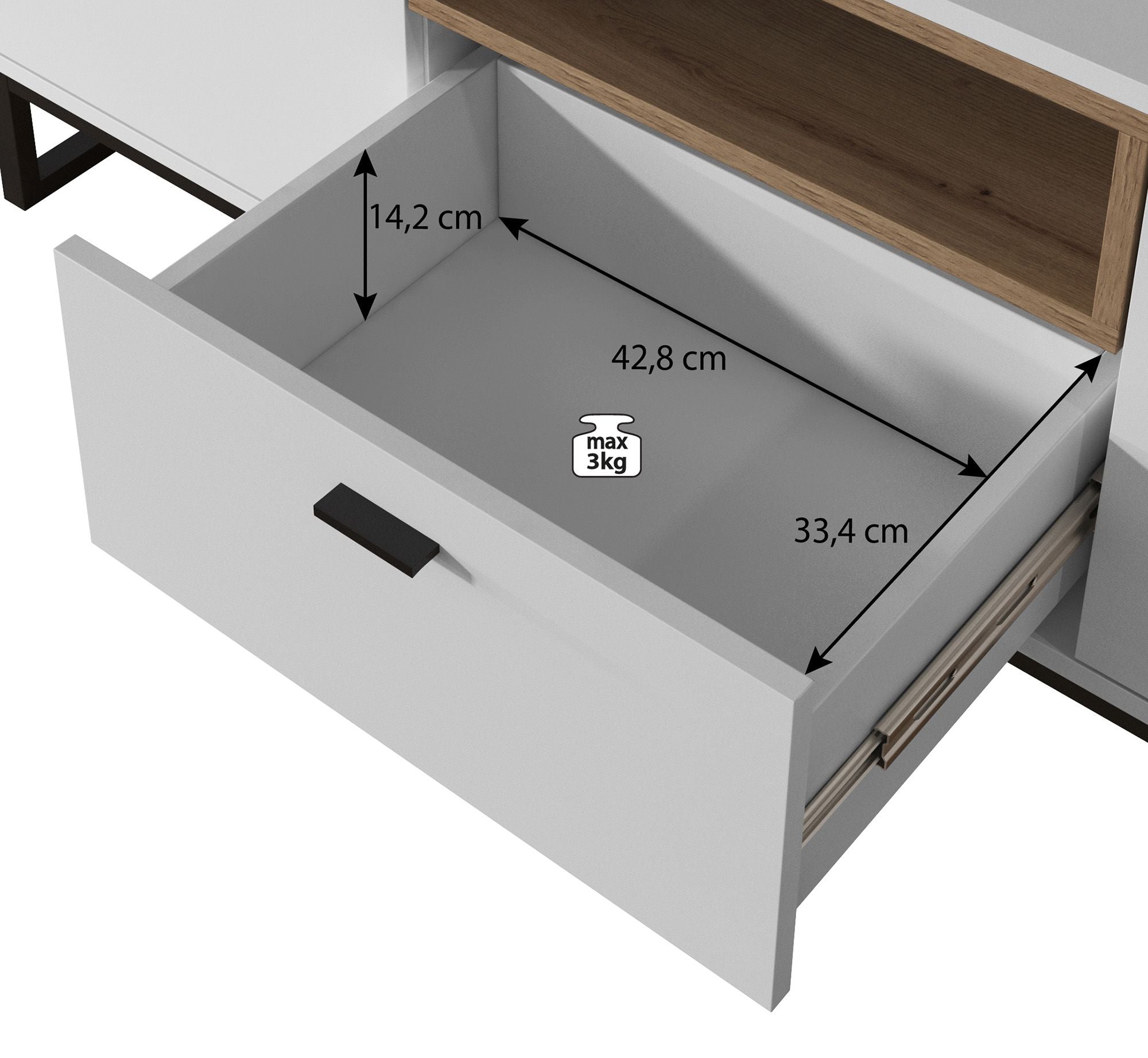 Ozzy - TV-Meubel met 2 deuren - Eiken/zwart - 135 cm