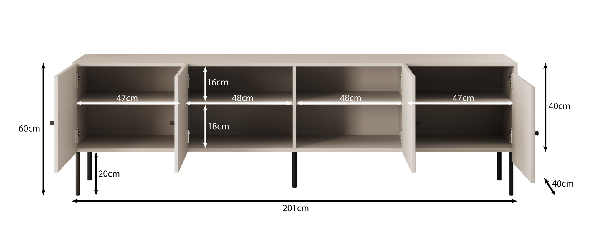 Pierson - TV-Meubel - Zwart - 201 cm