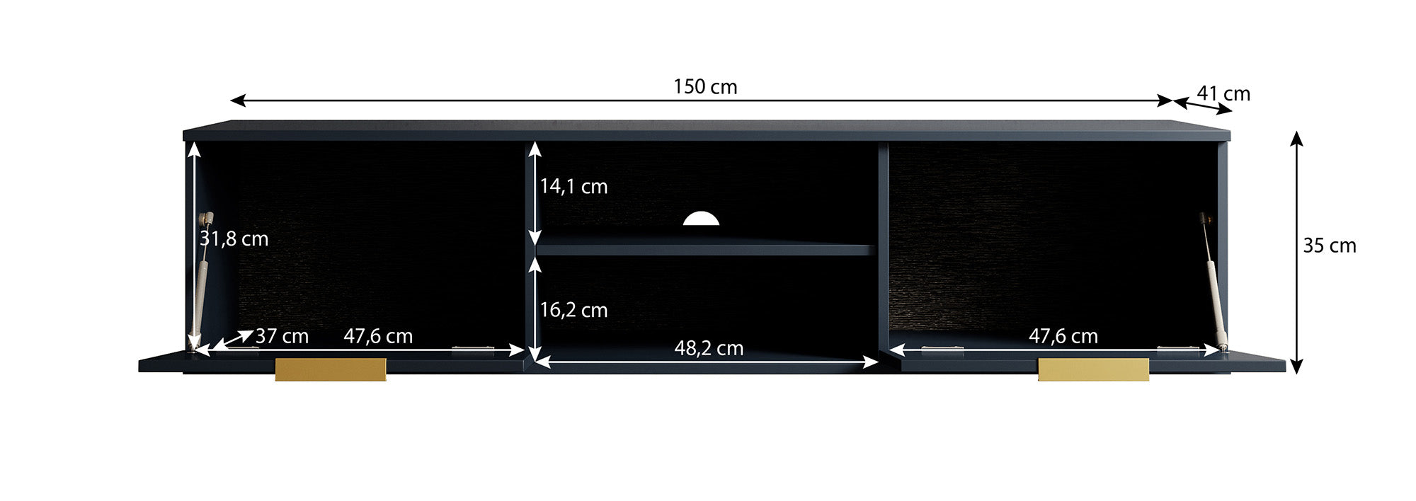 Ponchi 2 - TV-Meubel - Zwart eiken - 150 cm