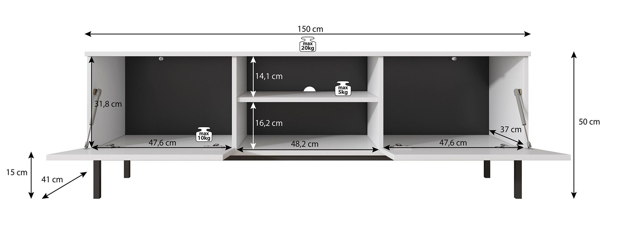 Queen - TV-Meubel - Zwart - 150 cm