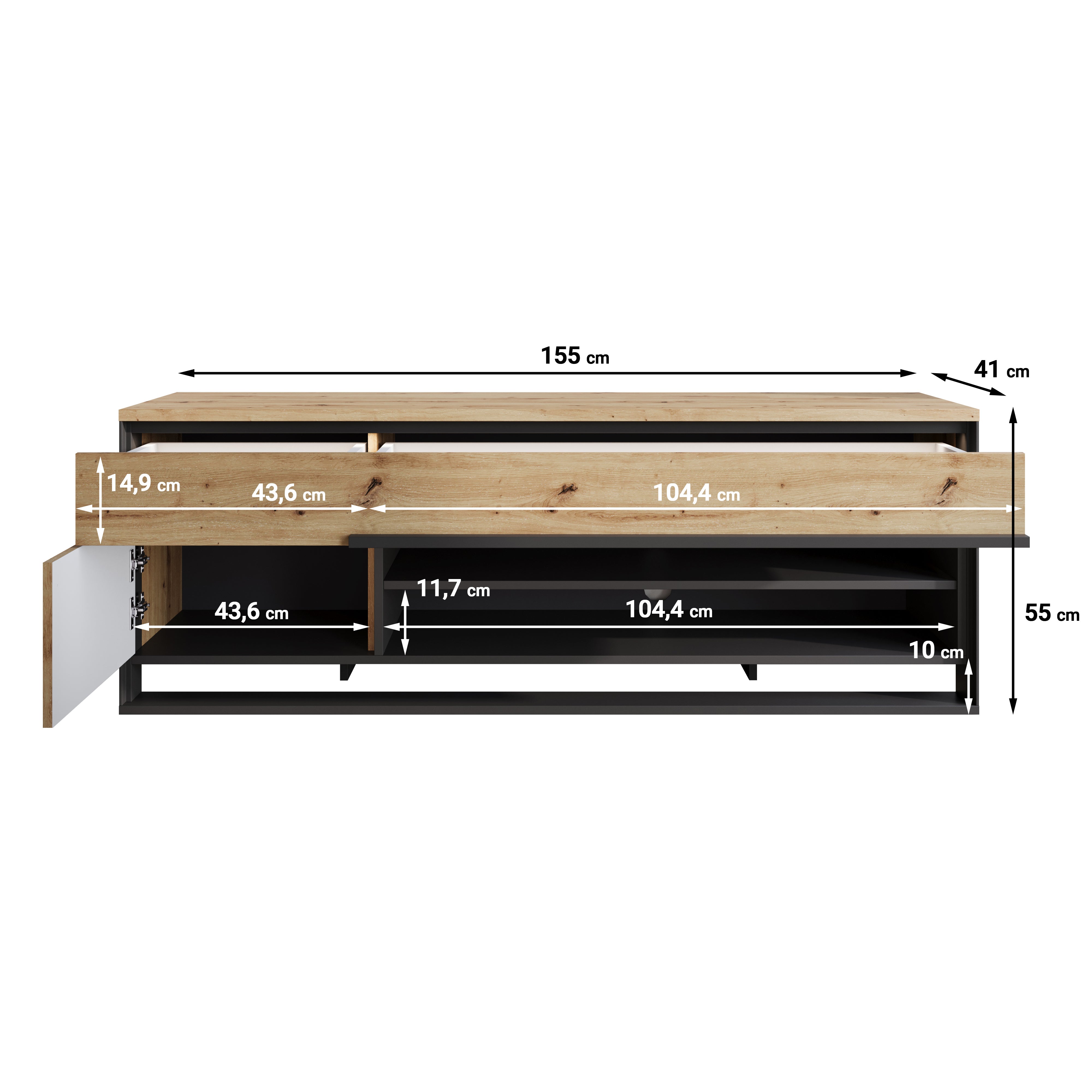 Quincy - TV-Meubel - Eiken  - 155x41x55 cm
