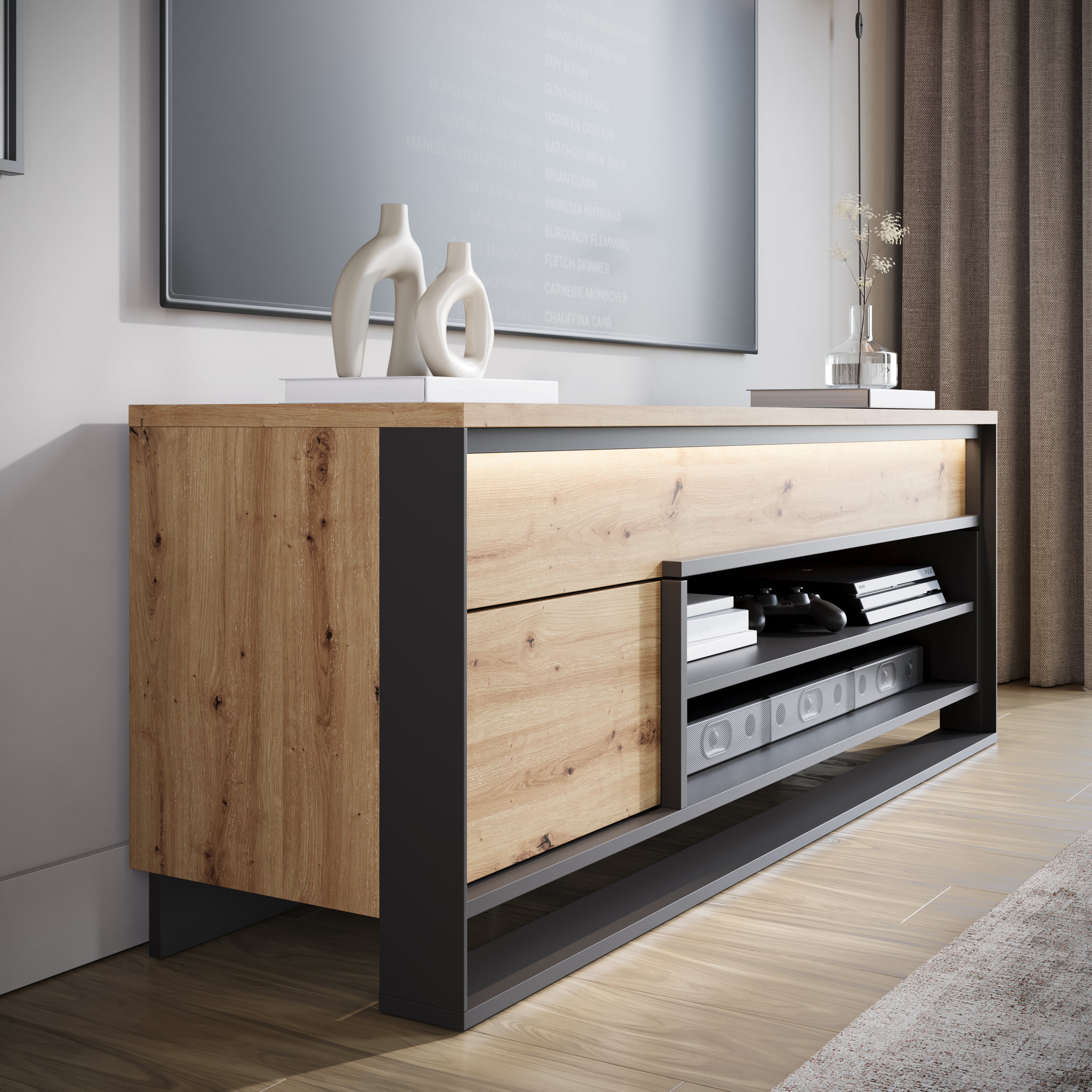 Quincy - TV-Meubel - Eiken  - 155x41x55 cm