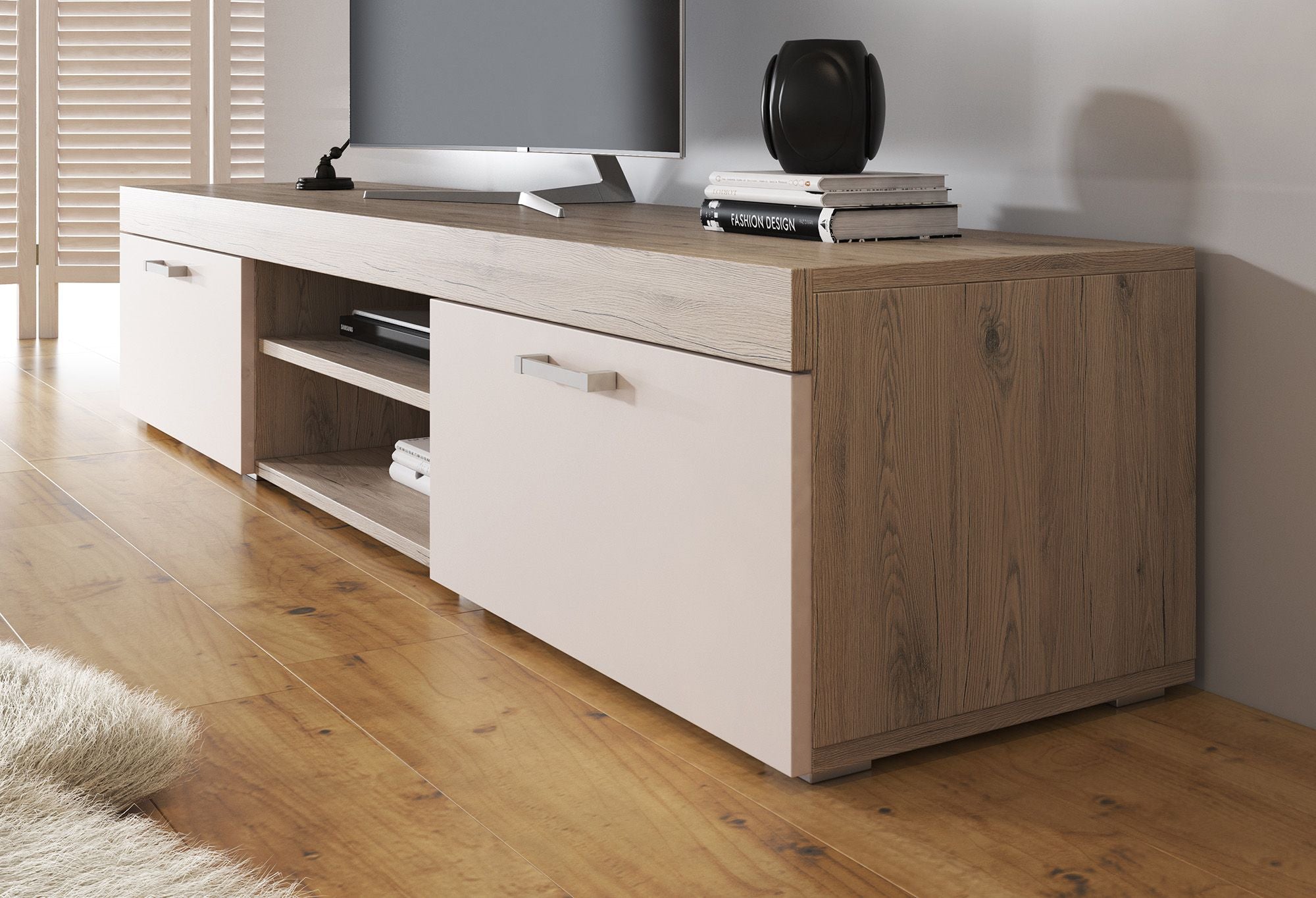 Slim - TV-Meubel - Creme/licht eiken - 200 cm – Meubella