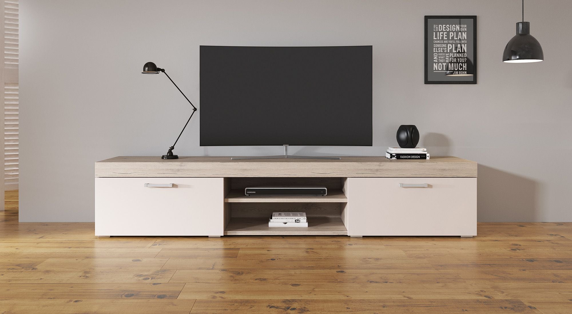 Slim - TV-Meubel - Creme/licht eiken - 200 cm