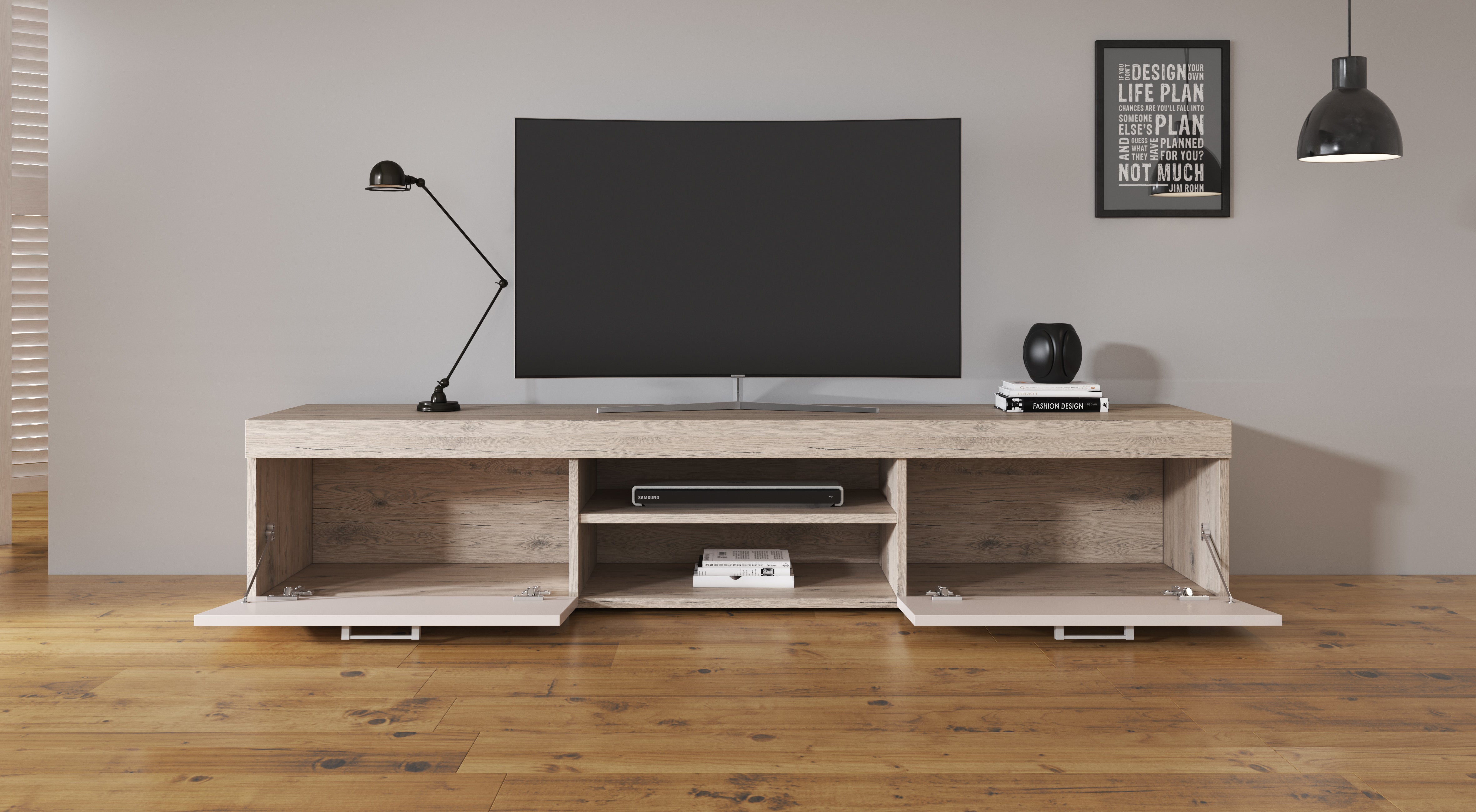 Slim - TV-Meubel - Creme/licht eiken - 200 cm – Meubella