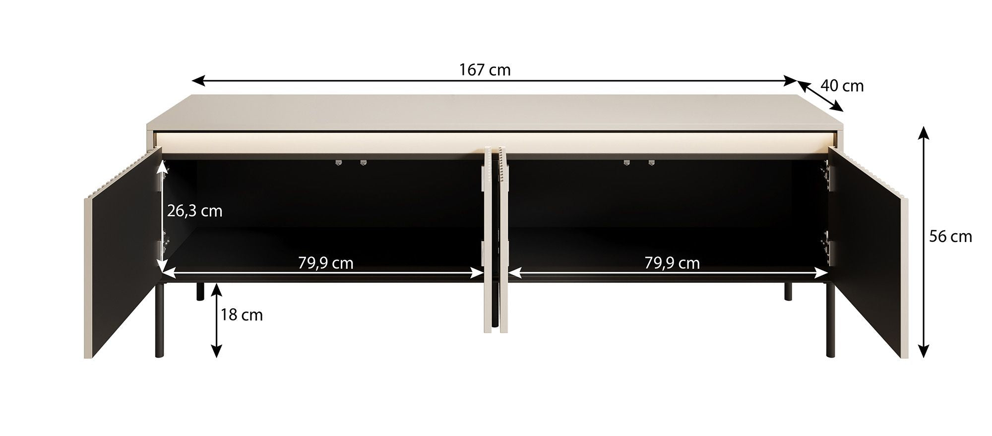 Timoteo - TV-Meubel - Mat zwart  - 167 cm