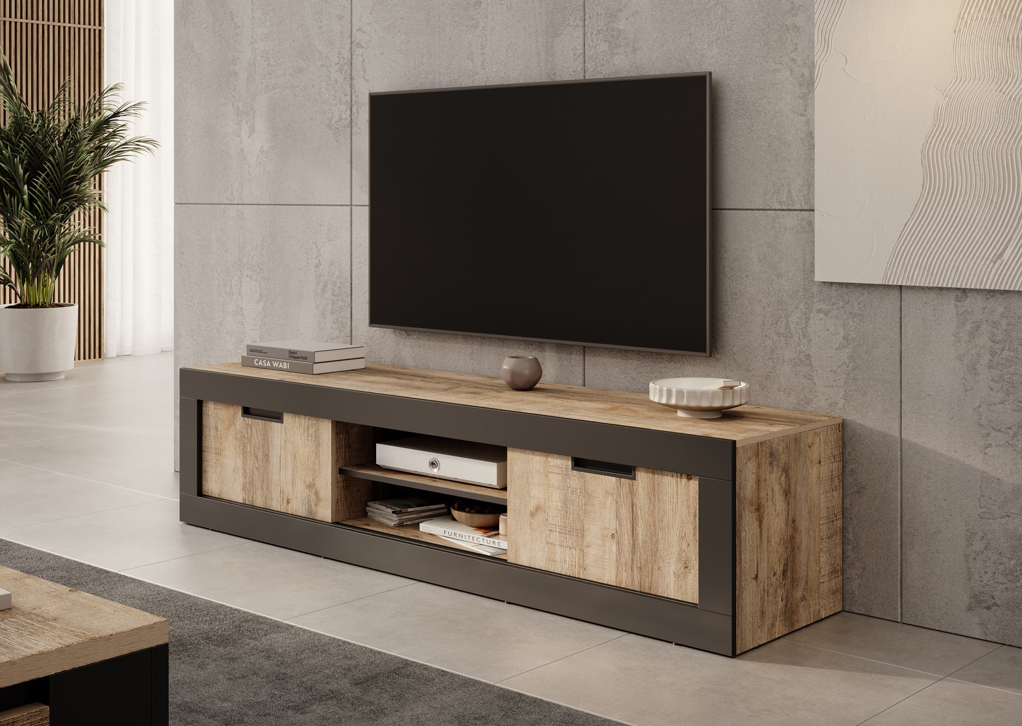 Storm - TV-Meubel met 2 deuren - Eiken - 159x37x53 cm Storm - TV-Meubel met 2 deuren - Eiken - 159x37x53 cm