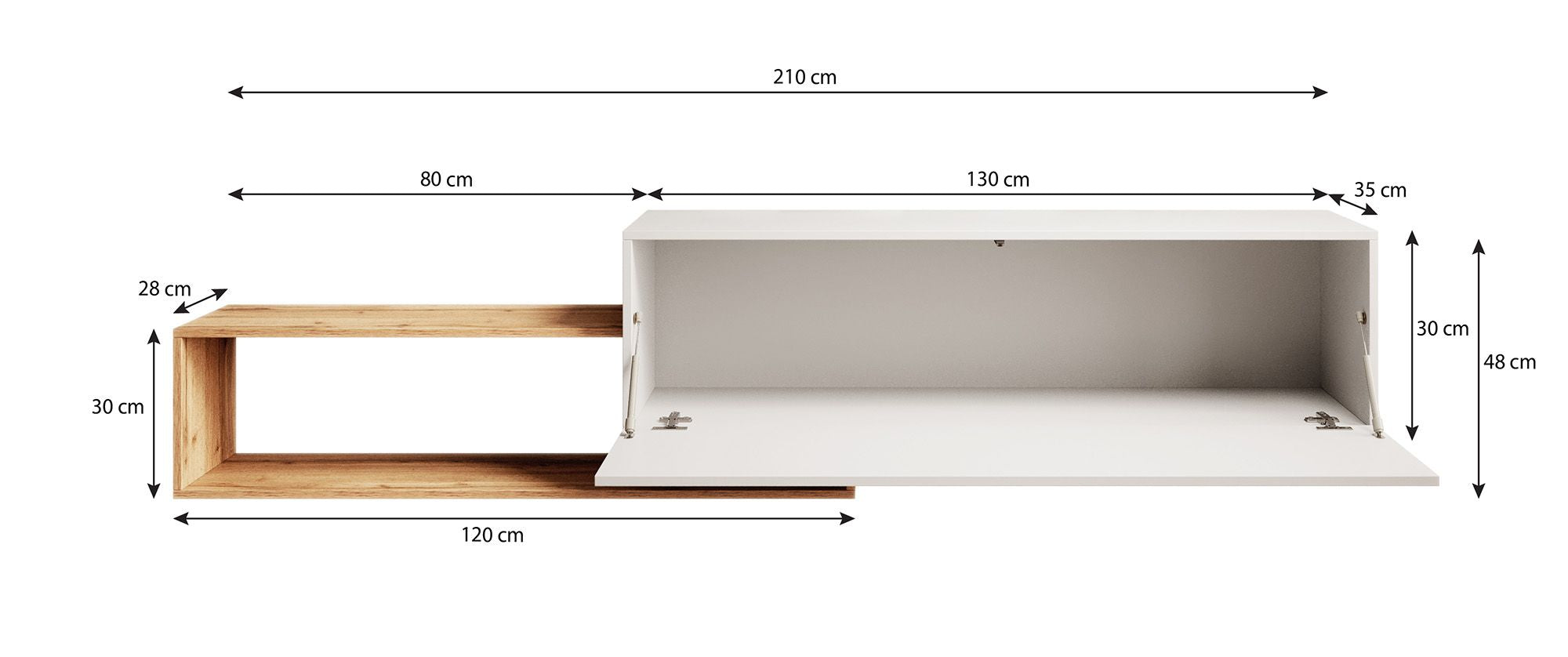 Valdix - TV-Meubel - Wit/eiken - 210 cm
