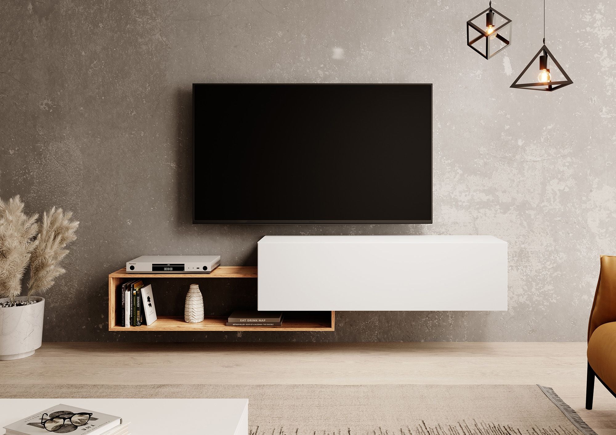 Valdix - TV-Meubel - Wit/eiken - 210 cm