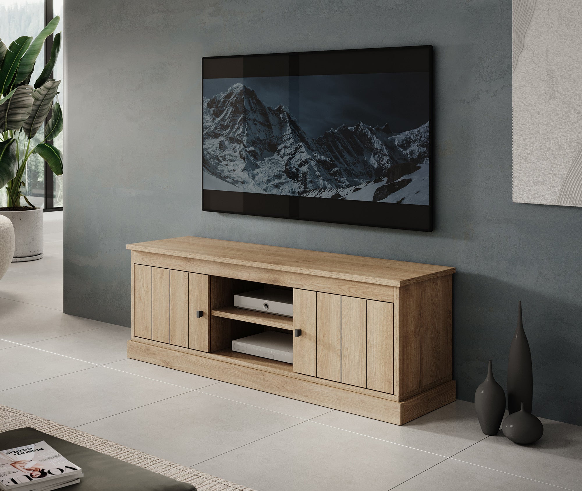 Vince - TV-Meubel met 2 deuren - Eiken  - 155 cm