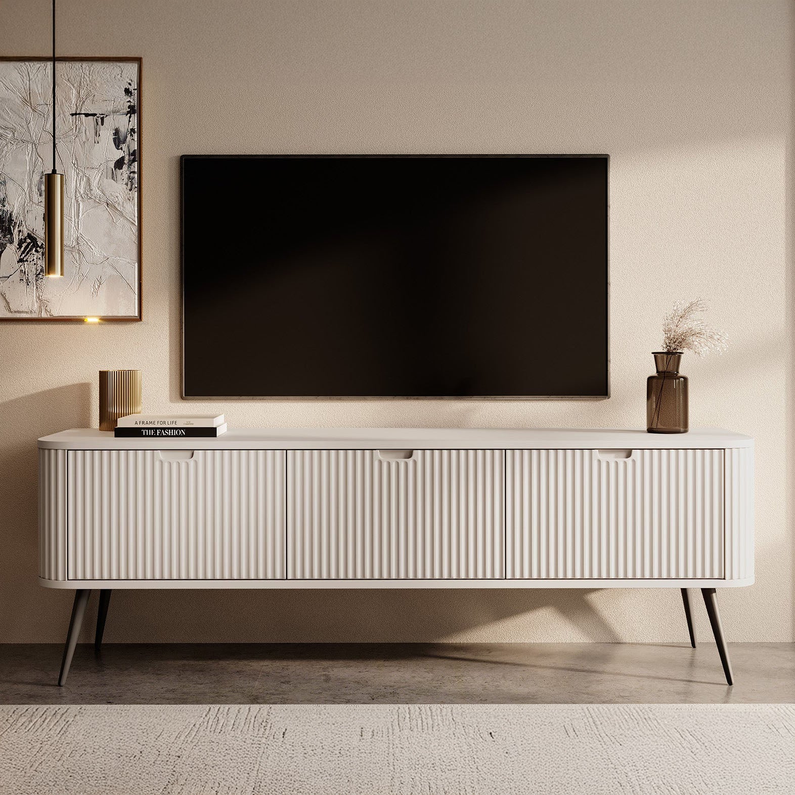 Zakari - TV-Meubel met 3 deuren - Beige - 168 cm