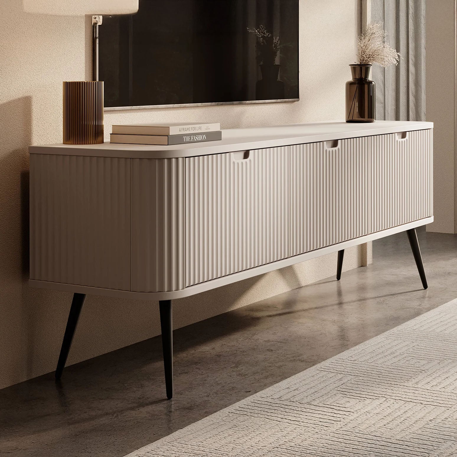 Zakari - TV-Meubel met 3 deuren - Beige - 168 cm