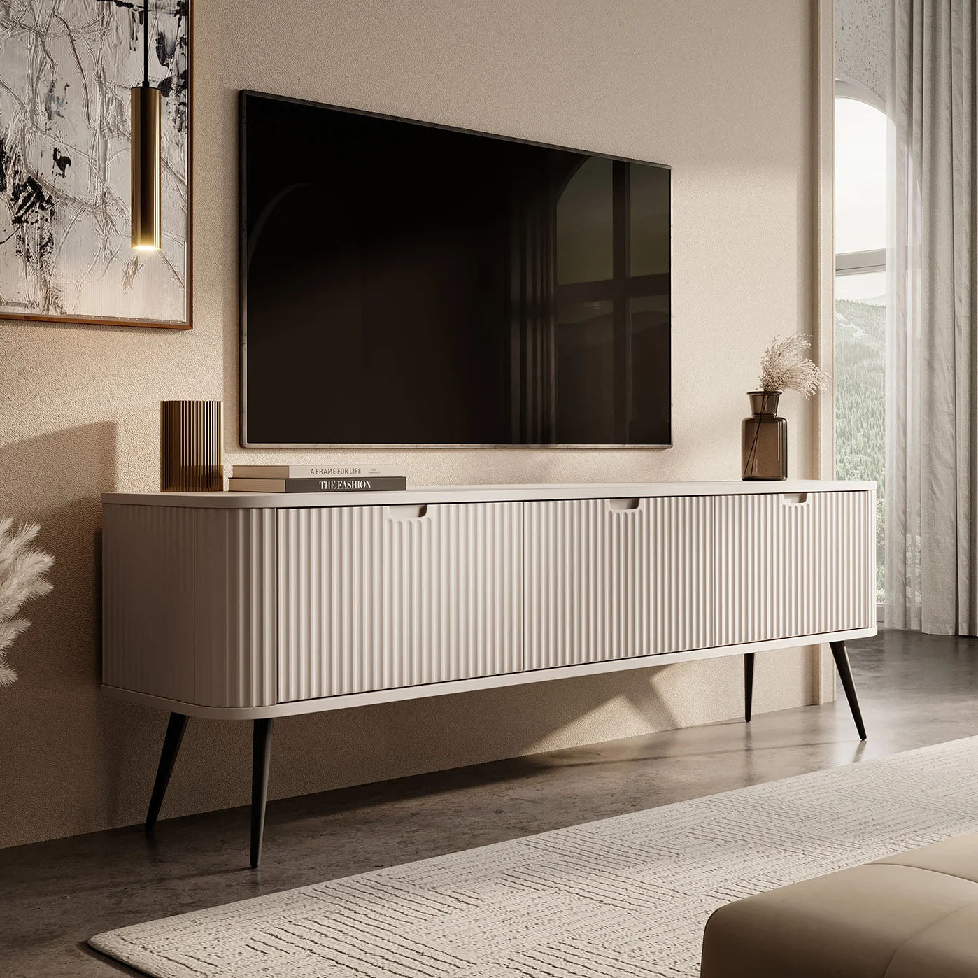 Mace - TV-Meubel met 3 deuren - Beige - 160x40x52 cm Mace - TV-Meubel met 3 deuren - Beige - 160x40x52 cm