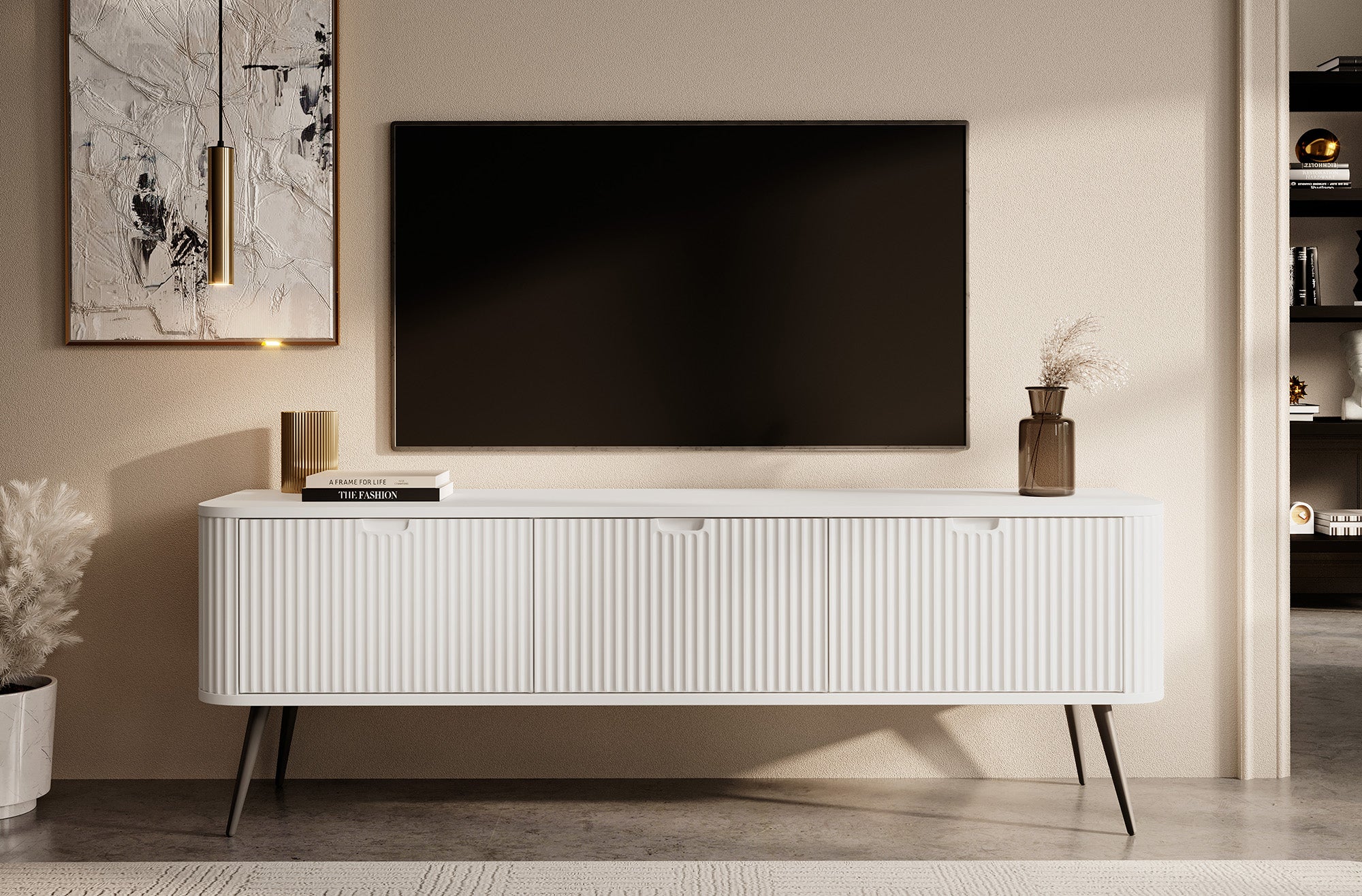 Zakari - TV-Meubel met 3 deuren - Wit - 168 cm