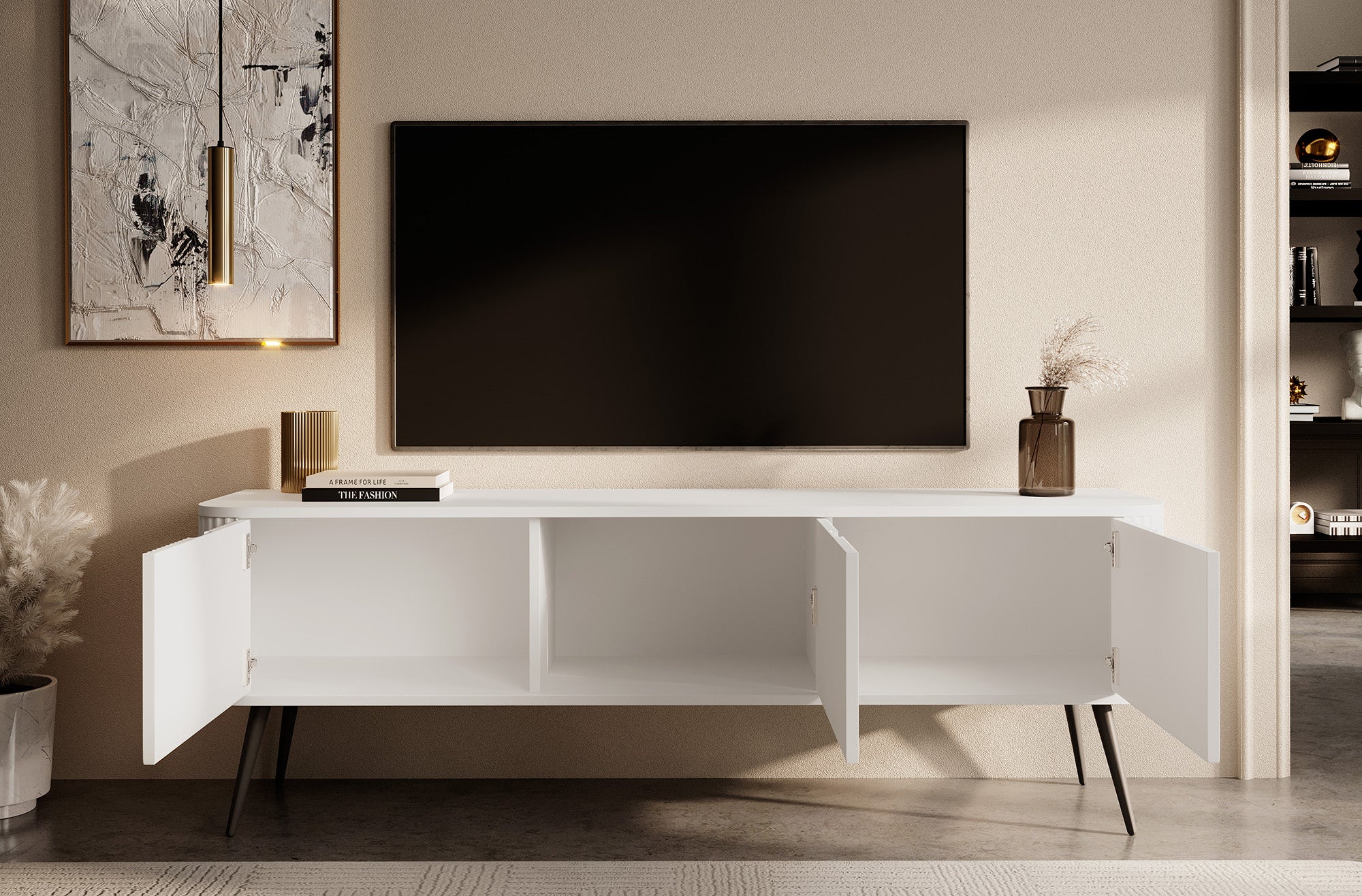 Zakari - TV-Meubel met 3 deuren - Wit - 168 cm