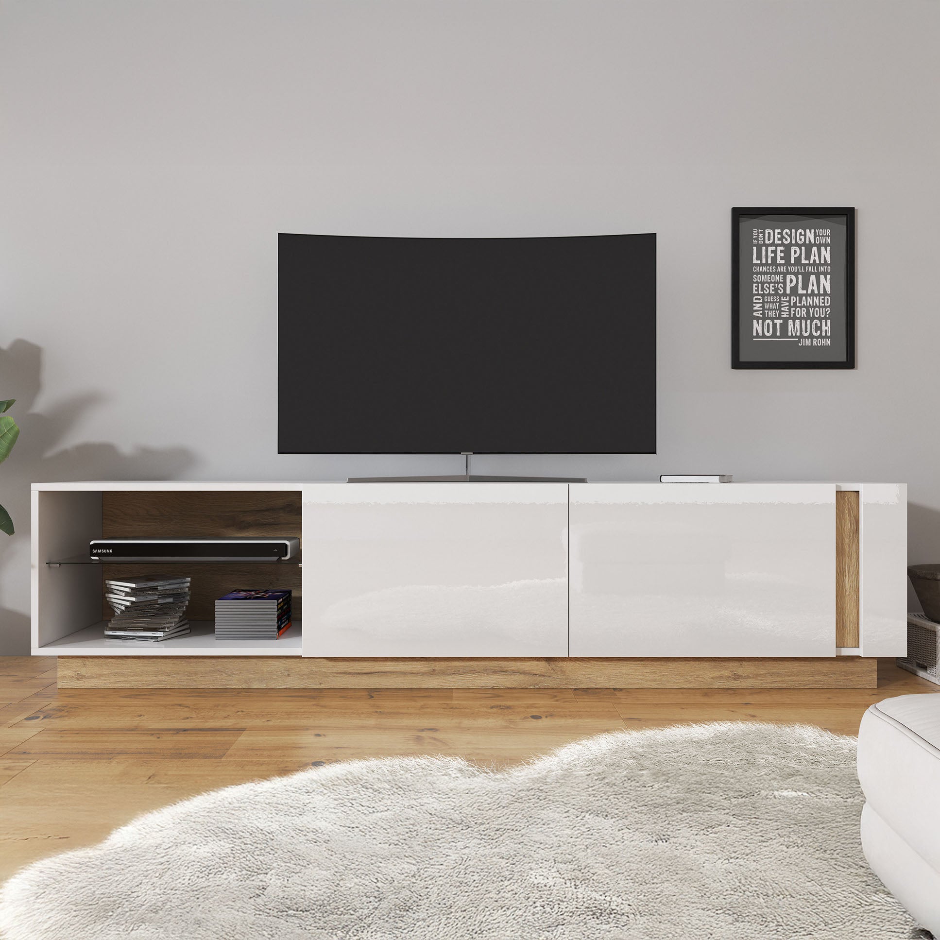 Ashley - TV-Meubel - Wit/eiken - 187 cm