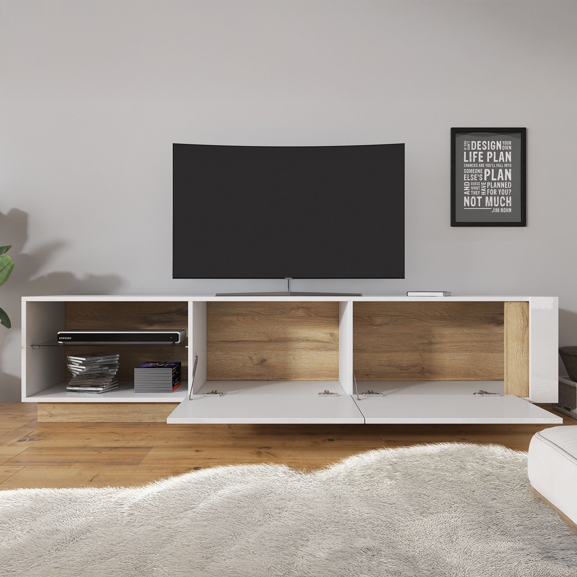 Ashley - TV-Meubel - Wit/eiken - 187 cm