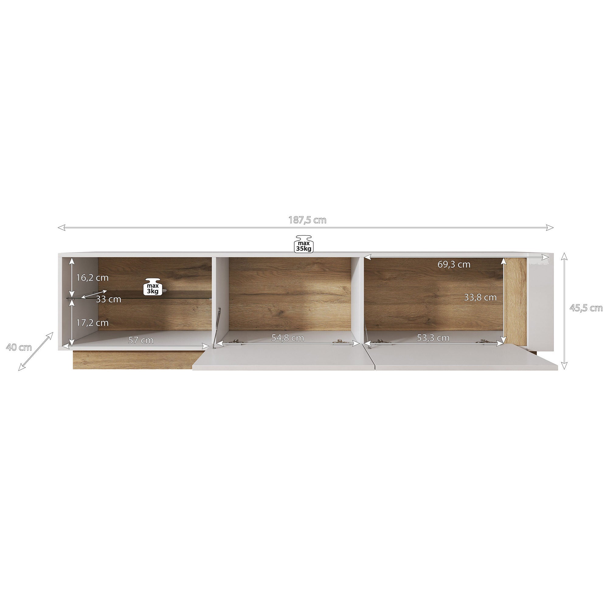 Ashley - TV-Meubel - Wit/eiken - 187 cm