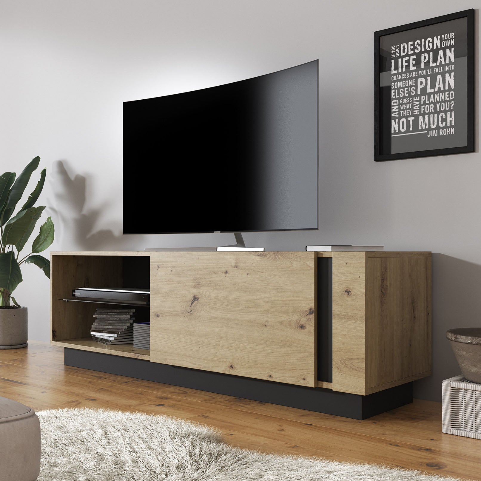 Ashley - TV-Meubel - Eiken/grijs - 138 cm
