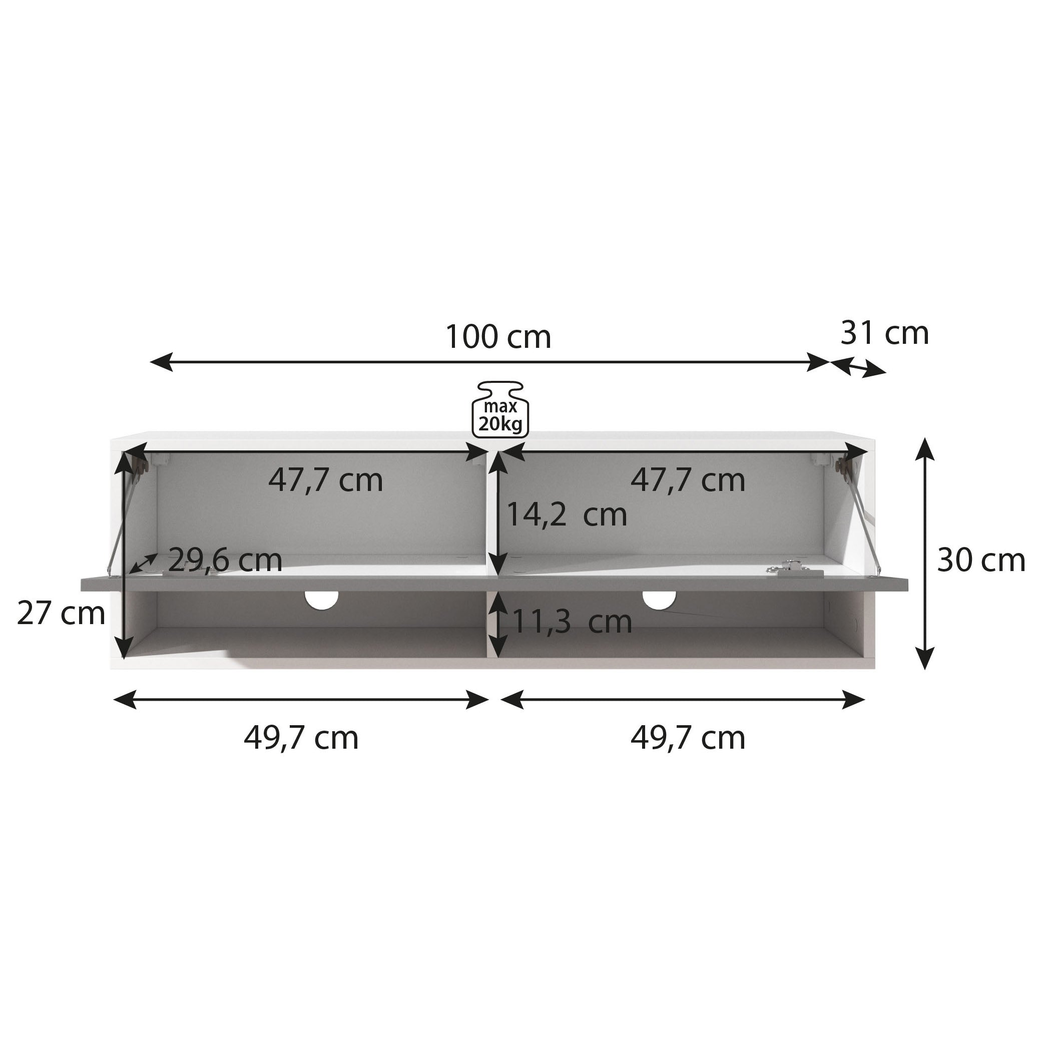Asino - TV-Meubel  - Mat zwart - 100 cm