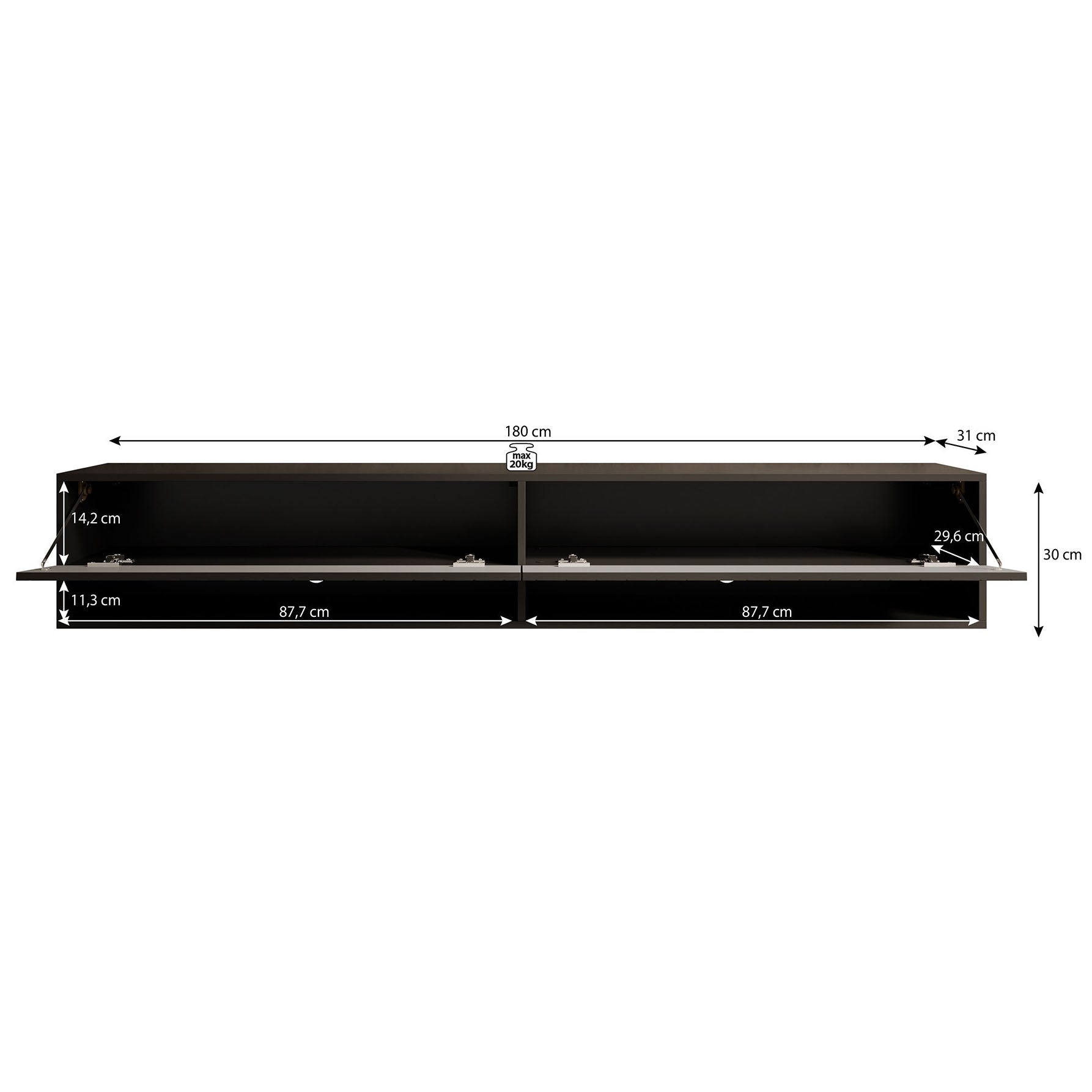 Asino - TV-Meubel  - Mat zwart  - 180 cm