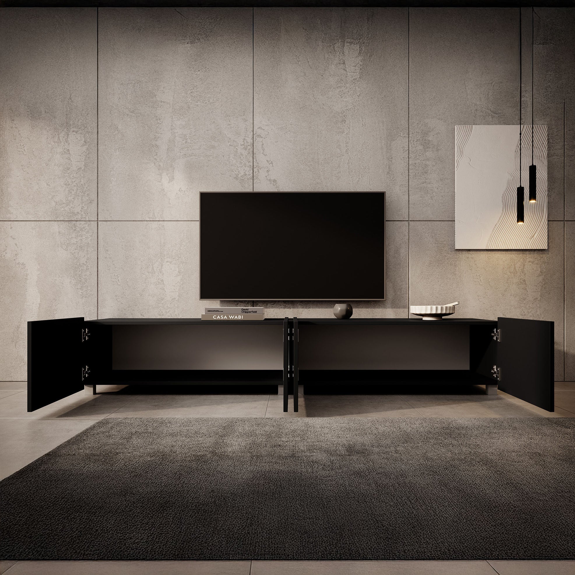 Calabas - TV-Meubel met 4 deuren - Mat zwart - 200 cm