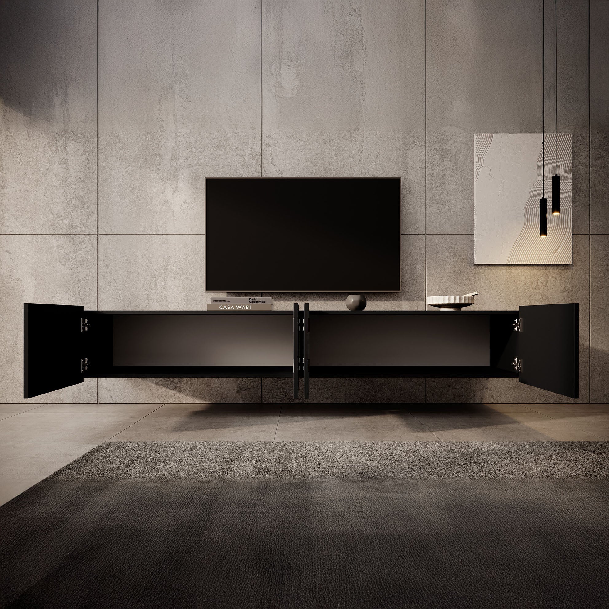 Calabas - TV-Meubel met 4 deuren - Mat zwart - 200 cm