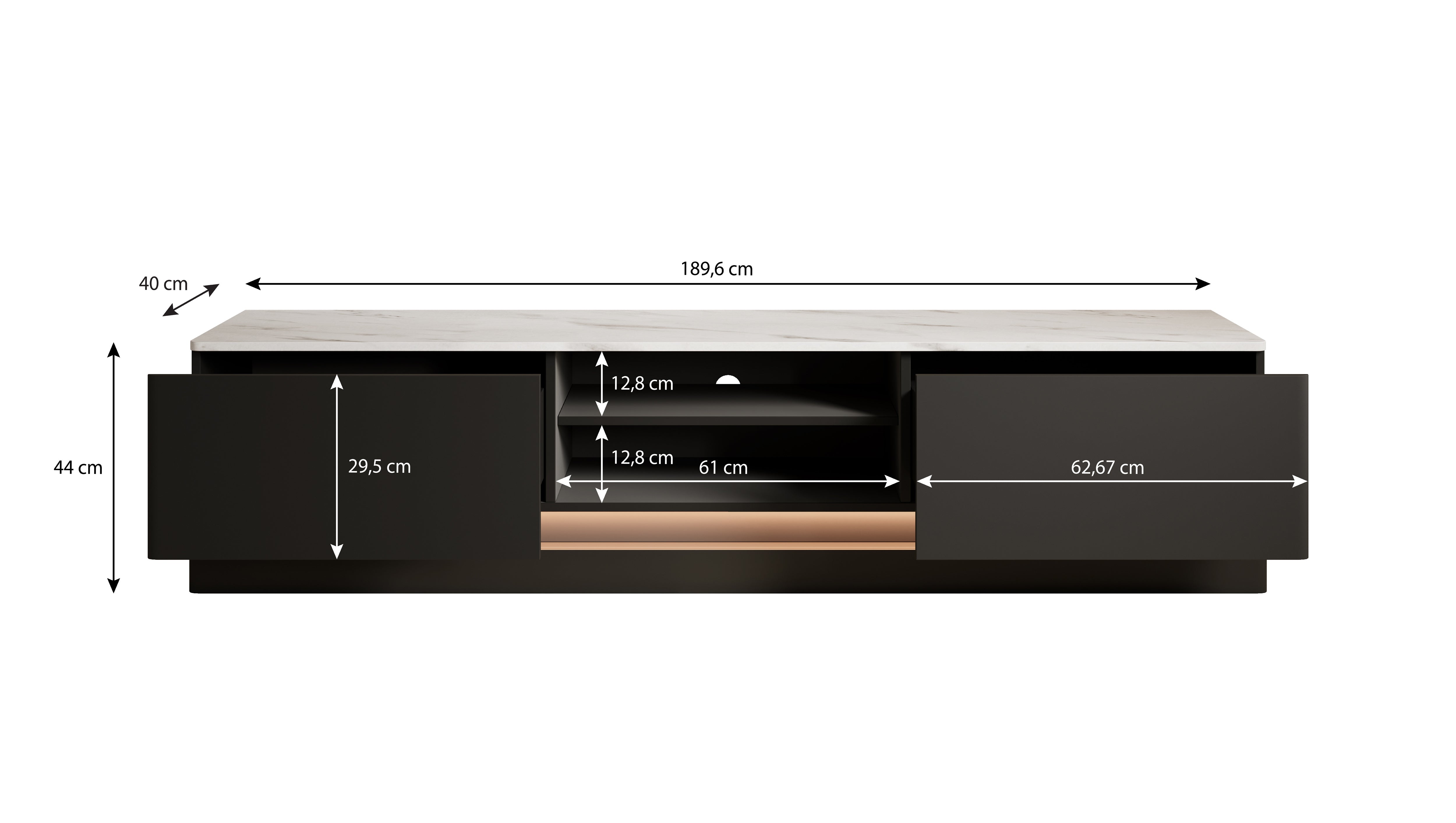 Daley - TV-Meubel met verlichting - Zwart  - 190 cm
