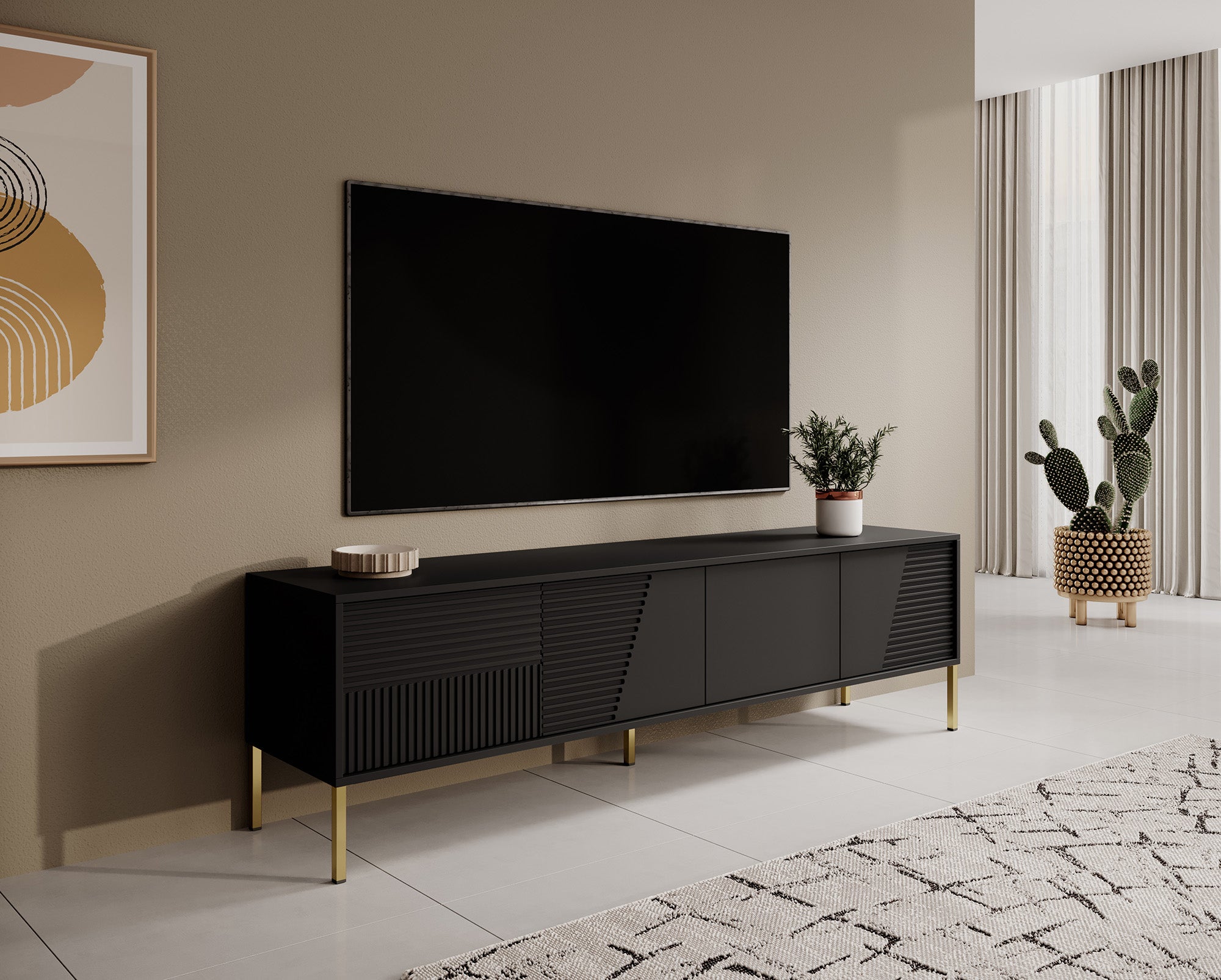 Moderne TV-onderkast met twee deuren Möllen 18, kleur: zwart Moderne TV-onderkast met twee deuren Möllen 18, kleur: zwart
