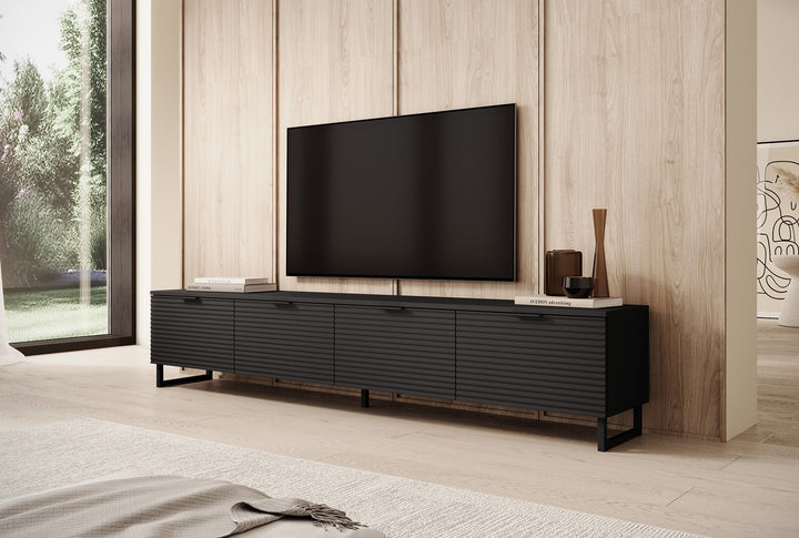 Delgado - TV-Meubel met 4 deuren - Mat zwart - 200 cm