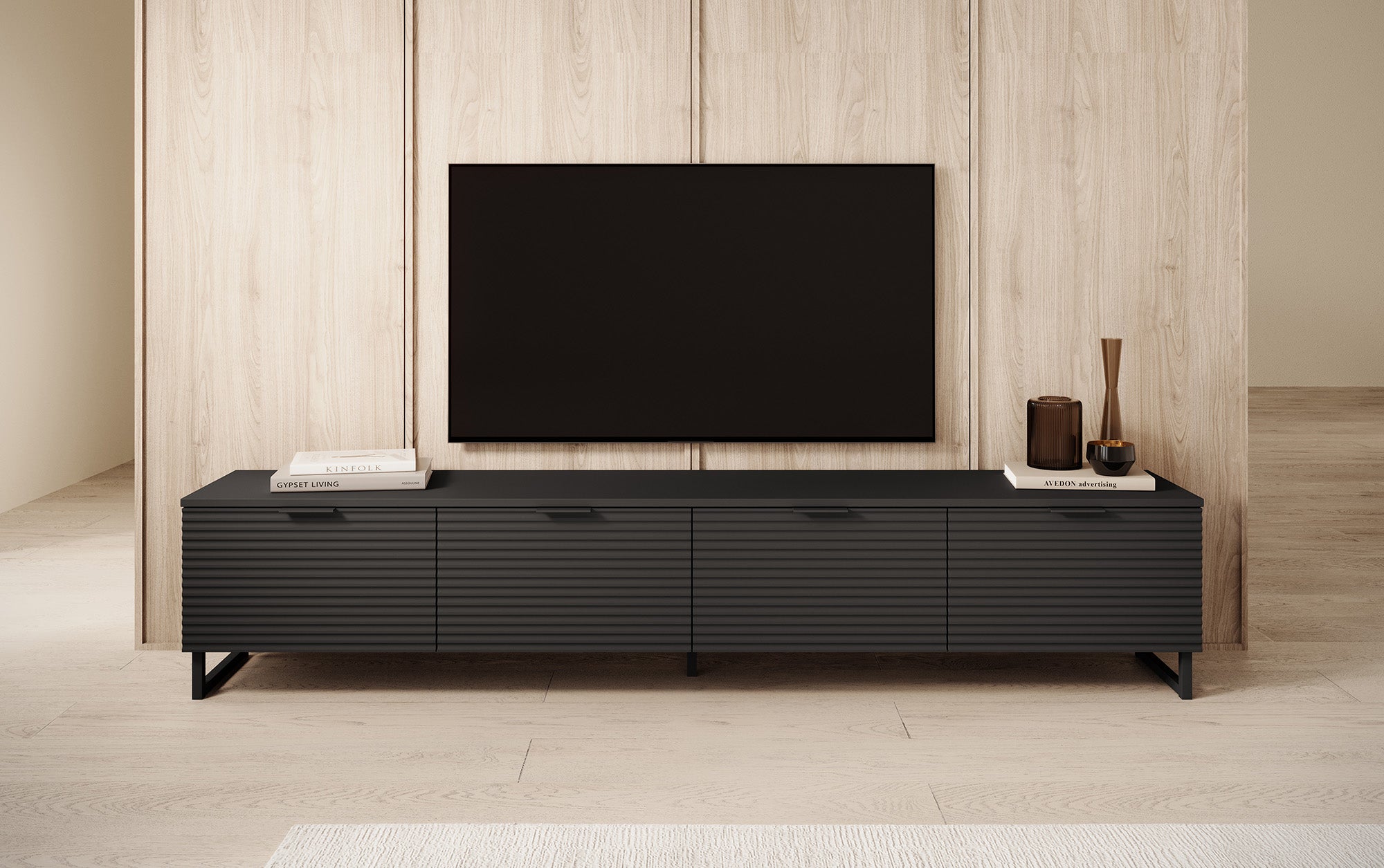 Delgado - TV-Meubel met 4 deuren - Mat zwart - 200 cm