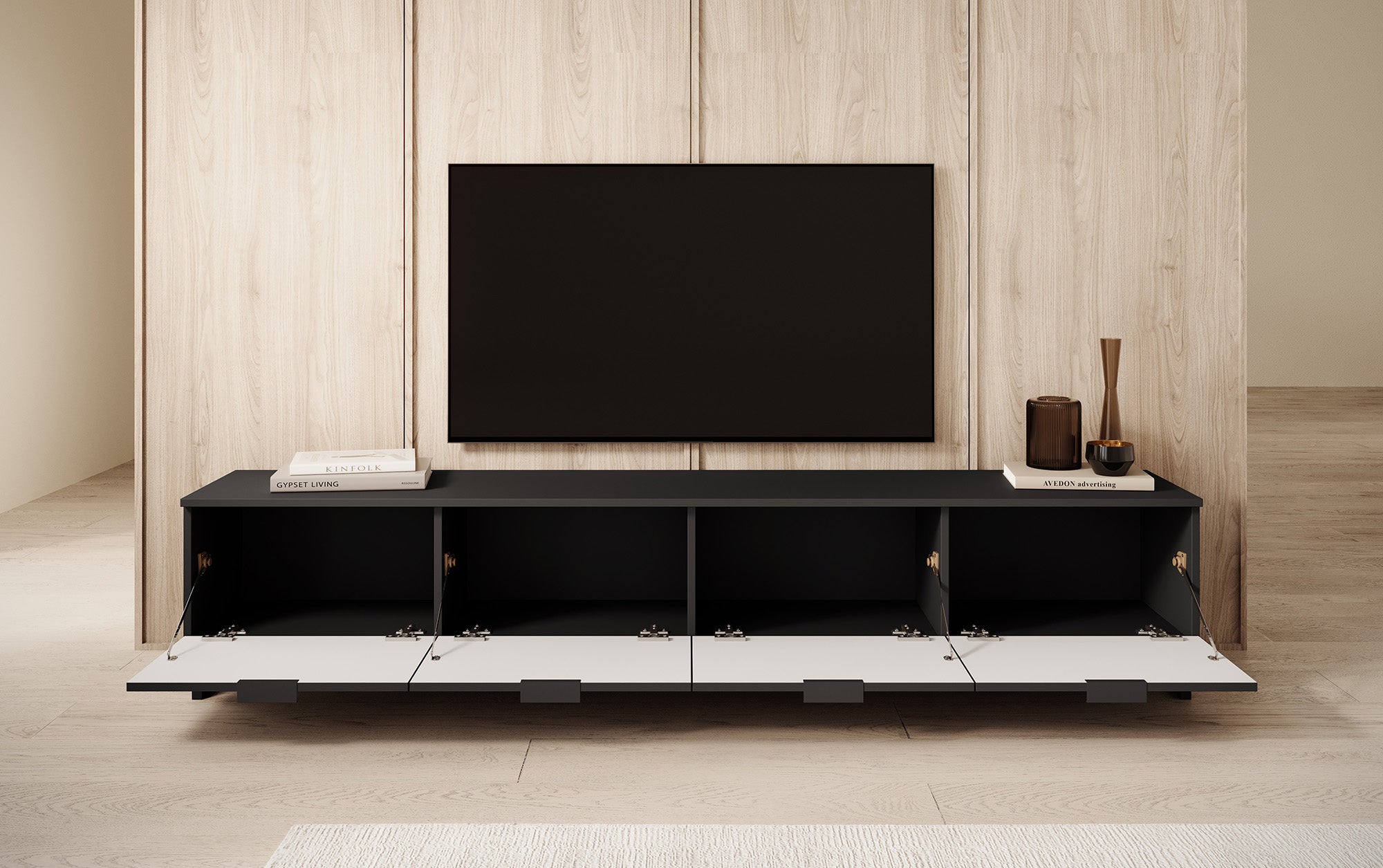 Delgado - TV-Meubel met 4 deuren - Mat zwart - 200 cm
