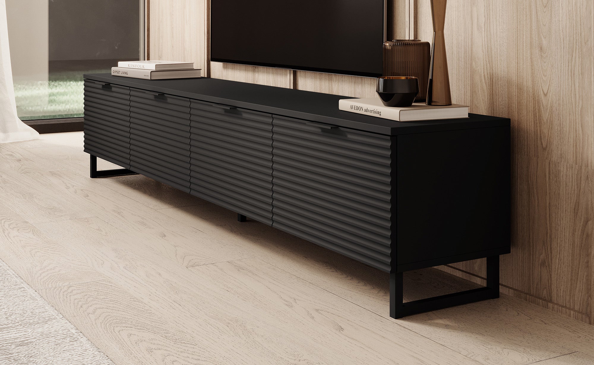 Delgado - TV-Meubel met 4 deuren - Mat zwart - 200 cm