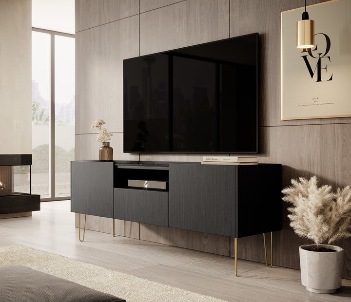 Hacienda - TV-Meubel met 2 deuren - Zwart - 144 cm