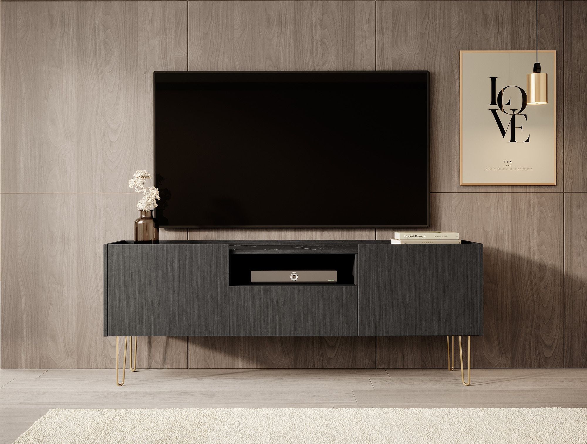 Hacienda - TV-Meubel met 2 deuren - Zwart - 144 cm