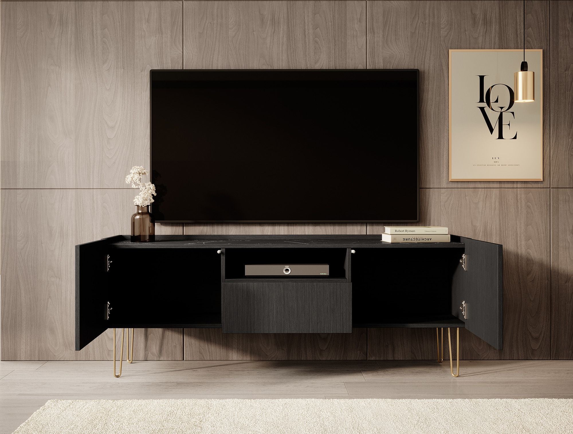 Hacienda - TV-Meubel met 2 deuren - Zwart - 144 cm