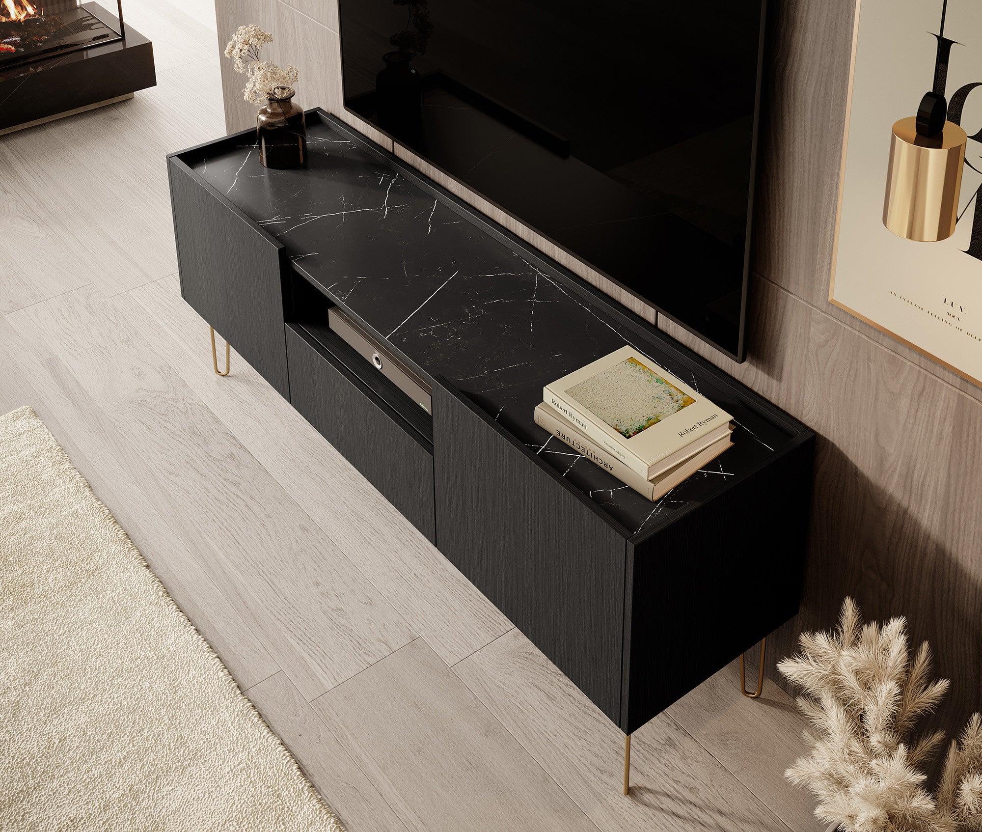 Hacienda - TV-Meubel met 2 deuren - Zwart - 144 cm
