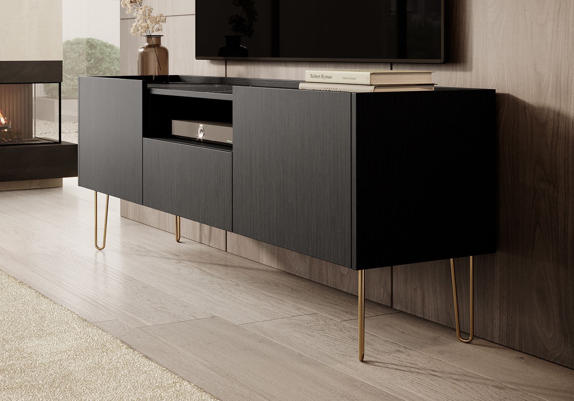Hacienda - TV-Meubel met 2 deuren - Zwart - 144 cm
