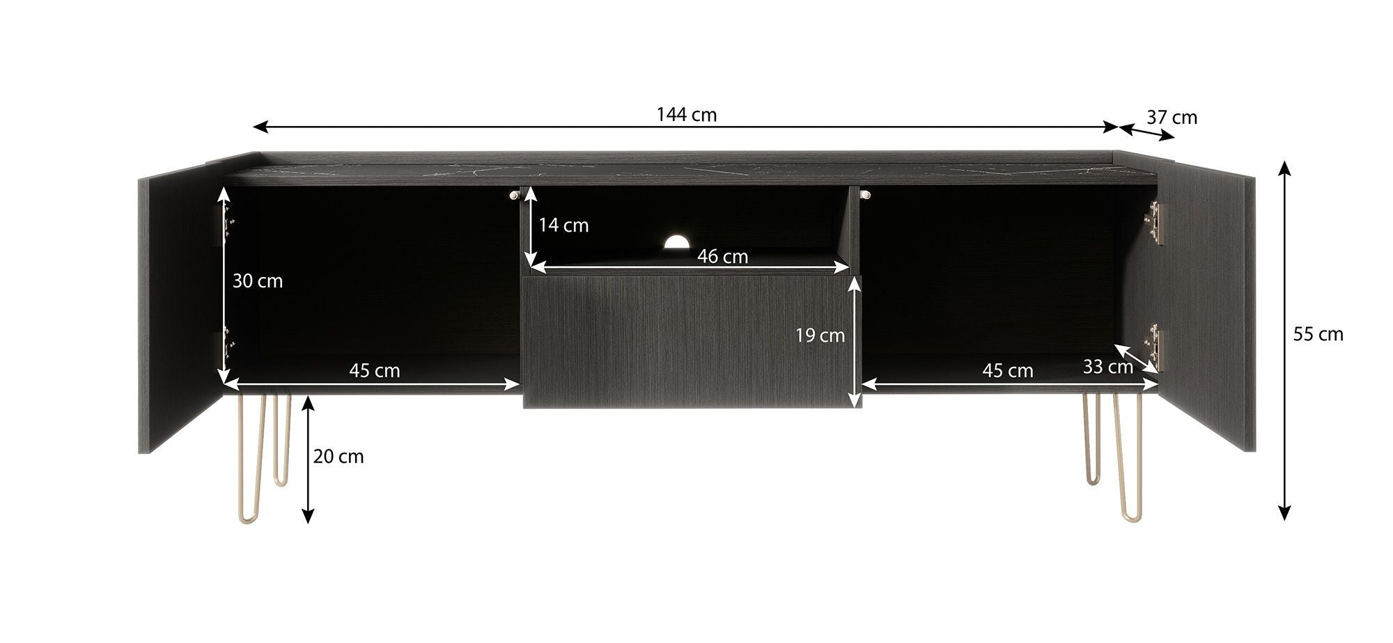 Hacienda - TV-Meubel met 2 deuren - Zwart - 144 cm
